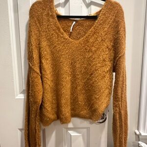 Free People V-Neck Fuzzy Sweater - Tan